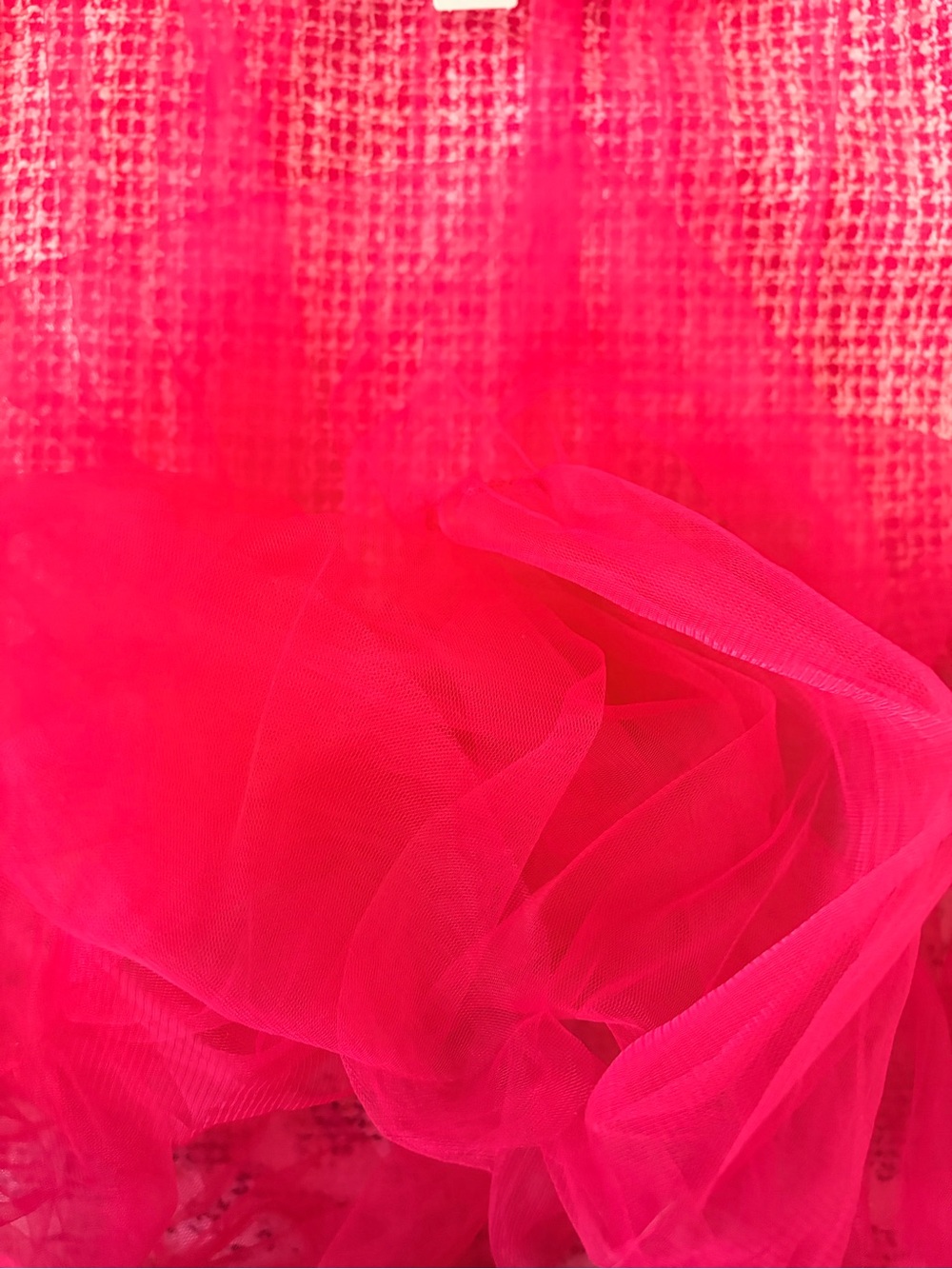 Anthropologie Hot Pink Tweed Mini with Sheer High-Low Tulle Overlay - Picture 5 of 10